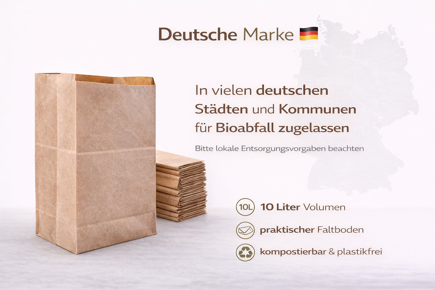 40 Biomülltüten aus Papier 10 Liter – Nassfeste & reißfeste Bio Müllbeutel aus 100% Recyclingpapier