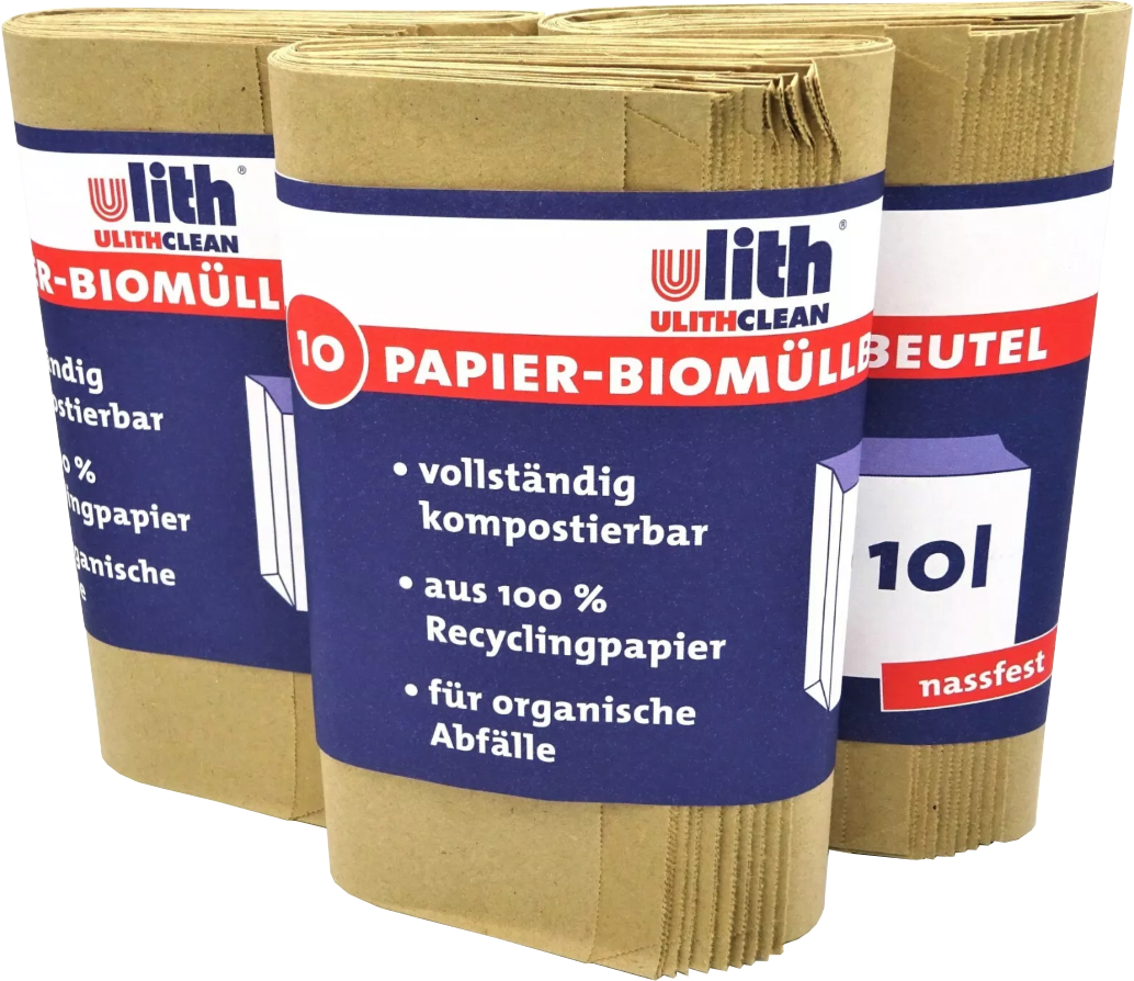 Bio Abfalltüten Papier 10L – Nassfest, Braun, aus recyceltem Material