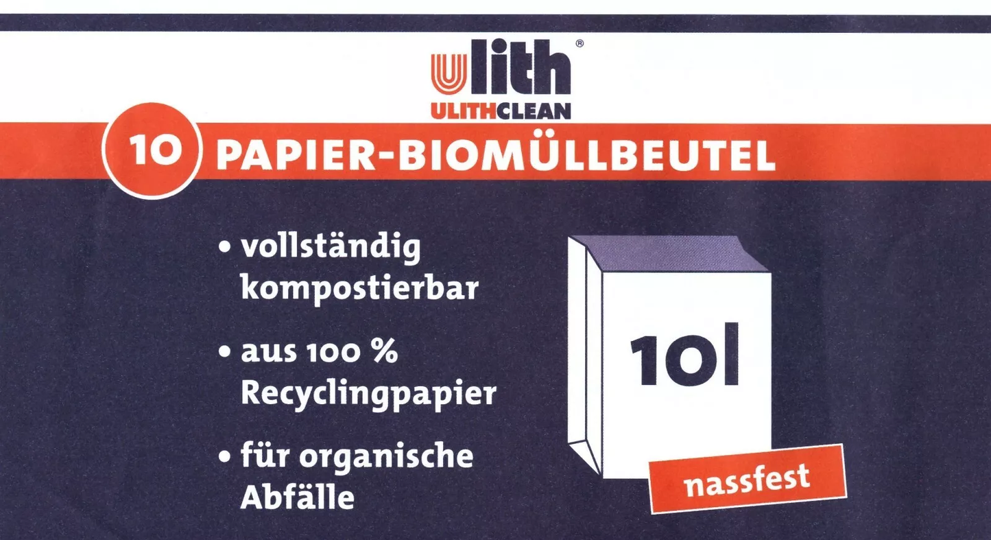 Bio Abfalltüten Papier 10L – Nassfest, Braun, aus recyceltem Material