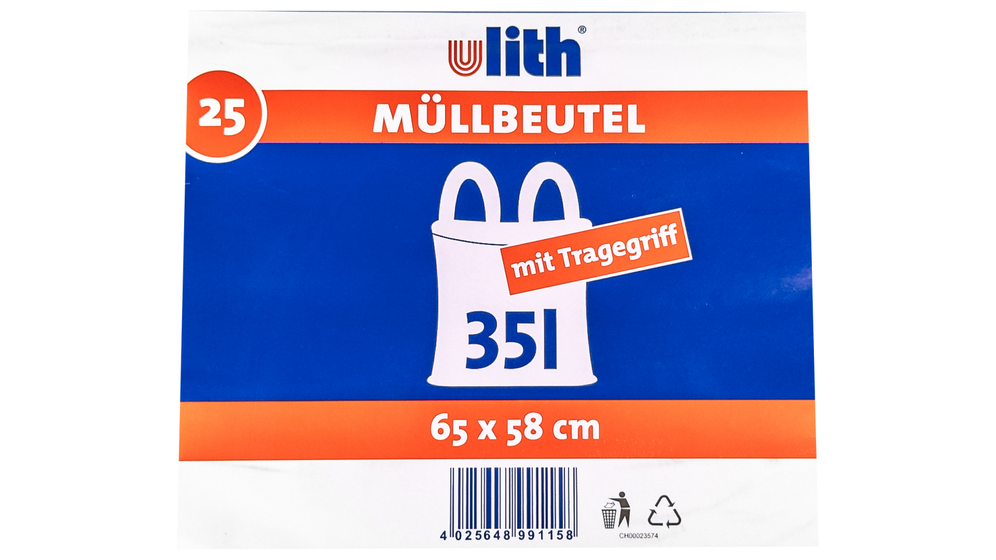 35L Müllbeutel mit Tragegriff - Transparent - Reißfest & Flüssigkeitsdicht - IG-AS