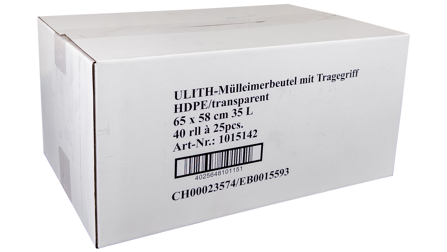 35L Müllbeutel mit Tragegriff - Transparent - Reißfest & Flüssigkeitsdicht - IG-AS