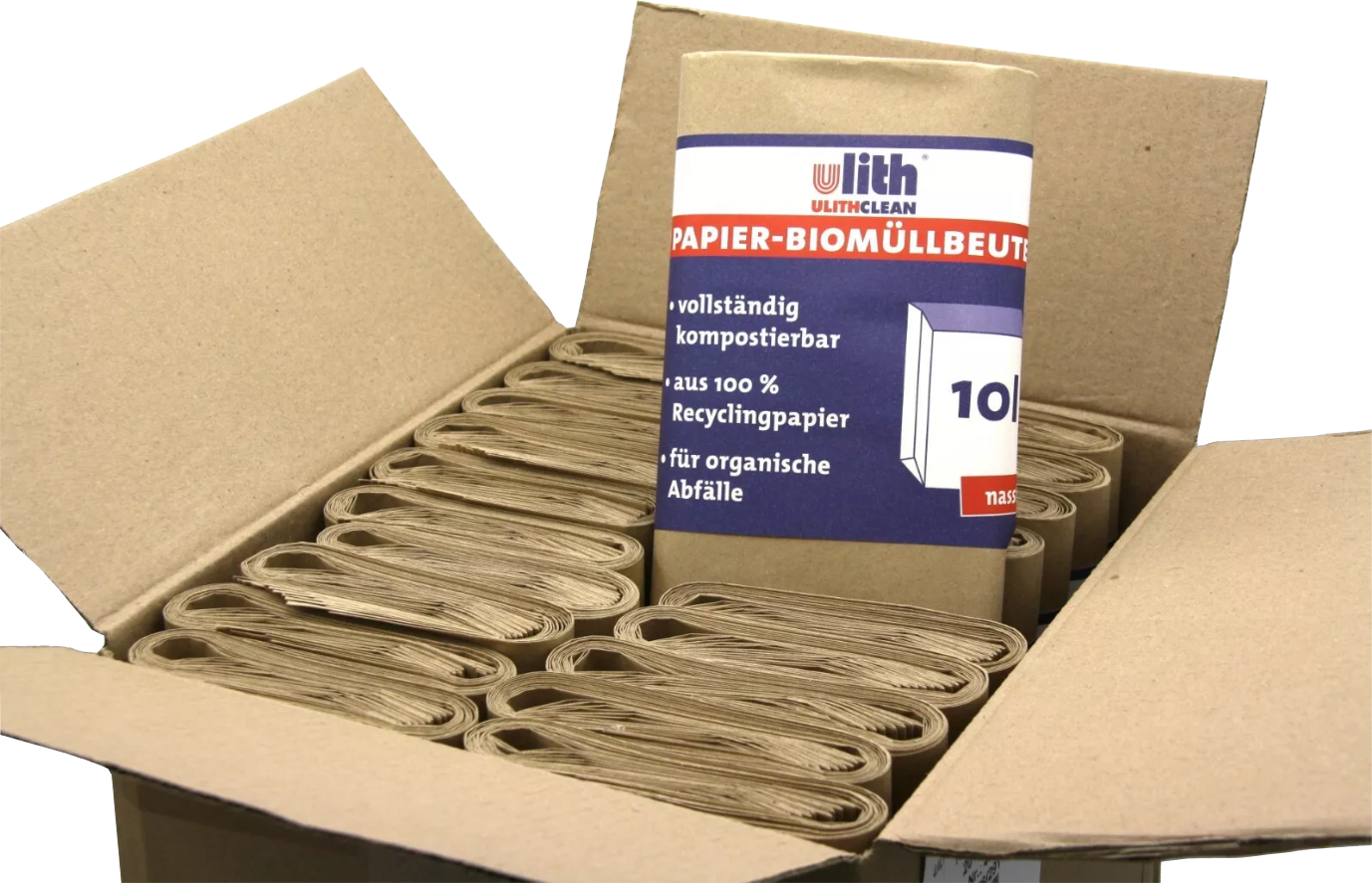 Bio Abfalltüten Papier 10L – Nassfest, Braun, aus recyceltem Material
