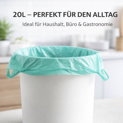 Müllbeutel 20 Liter mit Tragegriff & Zitrusduft – 20er Rolle | Reißfeste Premium Mülltüten