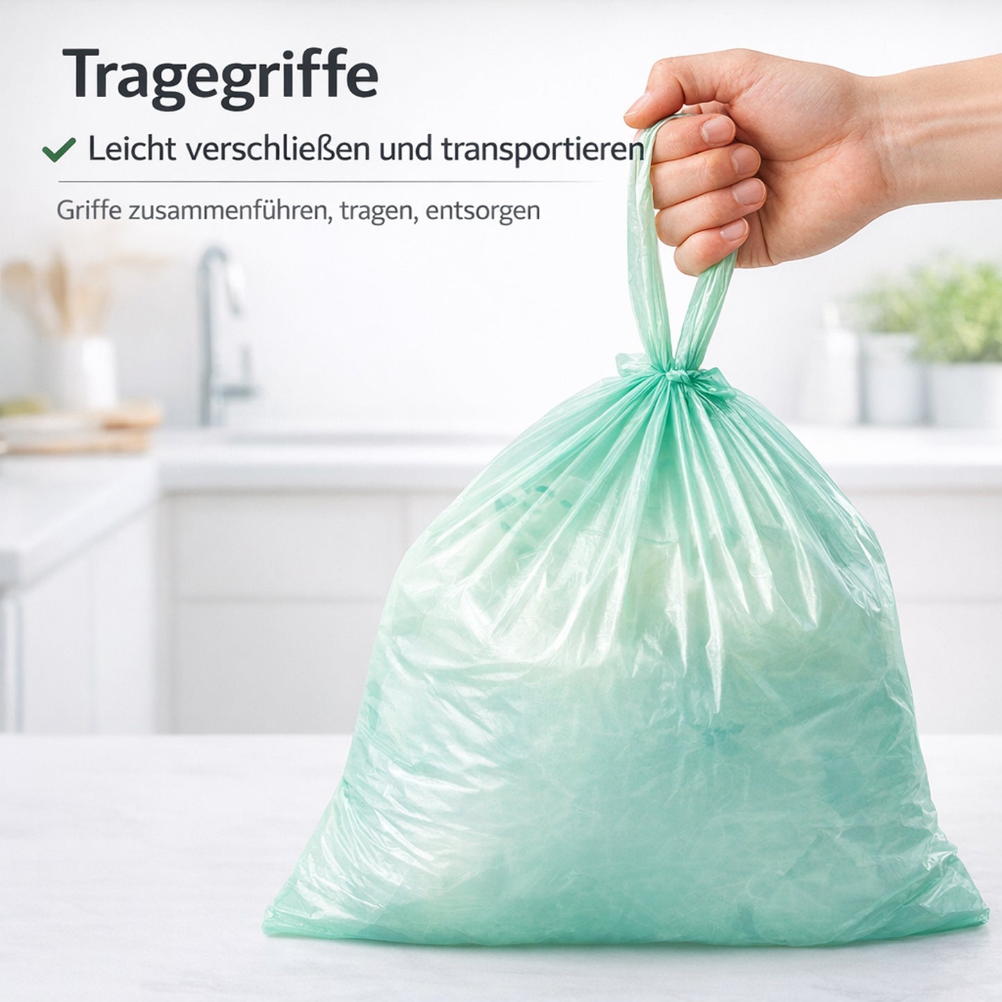 Müllsäcke mit Tragegriff | 50L | 20 Stück auf Rolle | Reißfest & Flüssigkeitsdicht