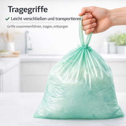 Müllsäcke mit Tragegriff | 50L | 20 Stück auf Rolle | Reißfest & Flüssigkeitsdicht