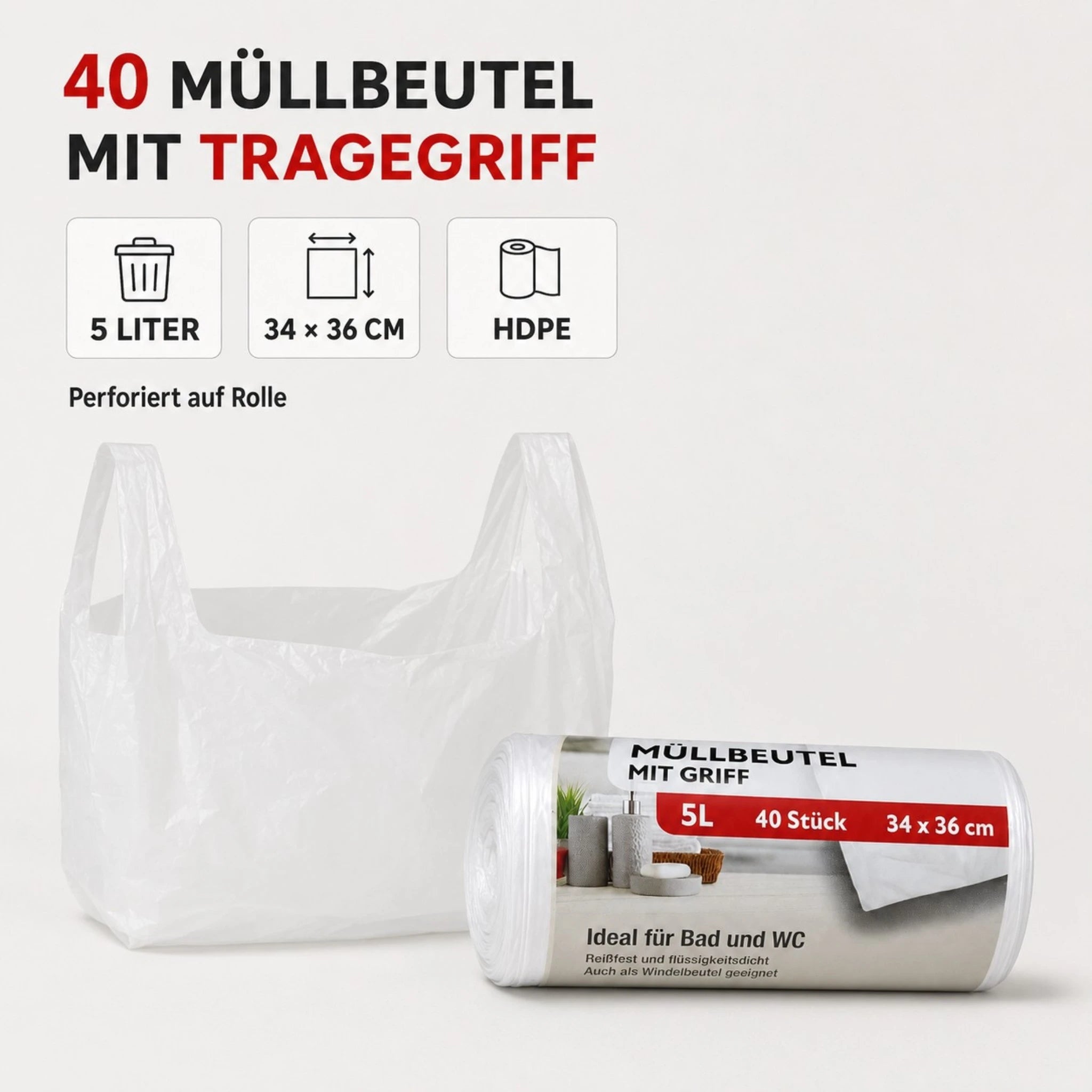 Müllbeutel mit Tragegriff 5L – 40 Stück