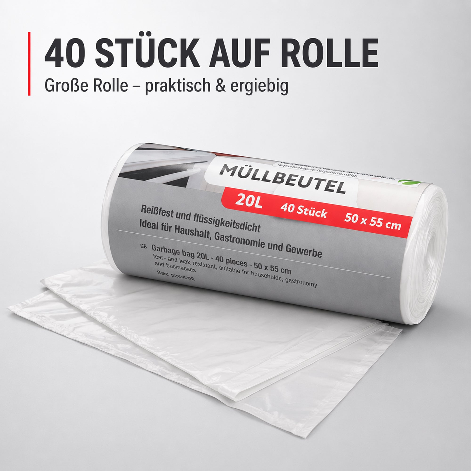 Müllbeutel mit Tragegriff 20L transparent – 40 Stück auf Rolle
