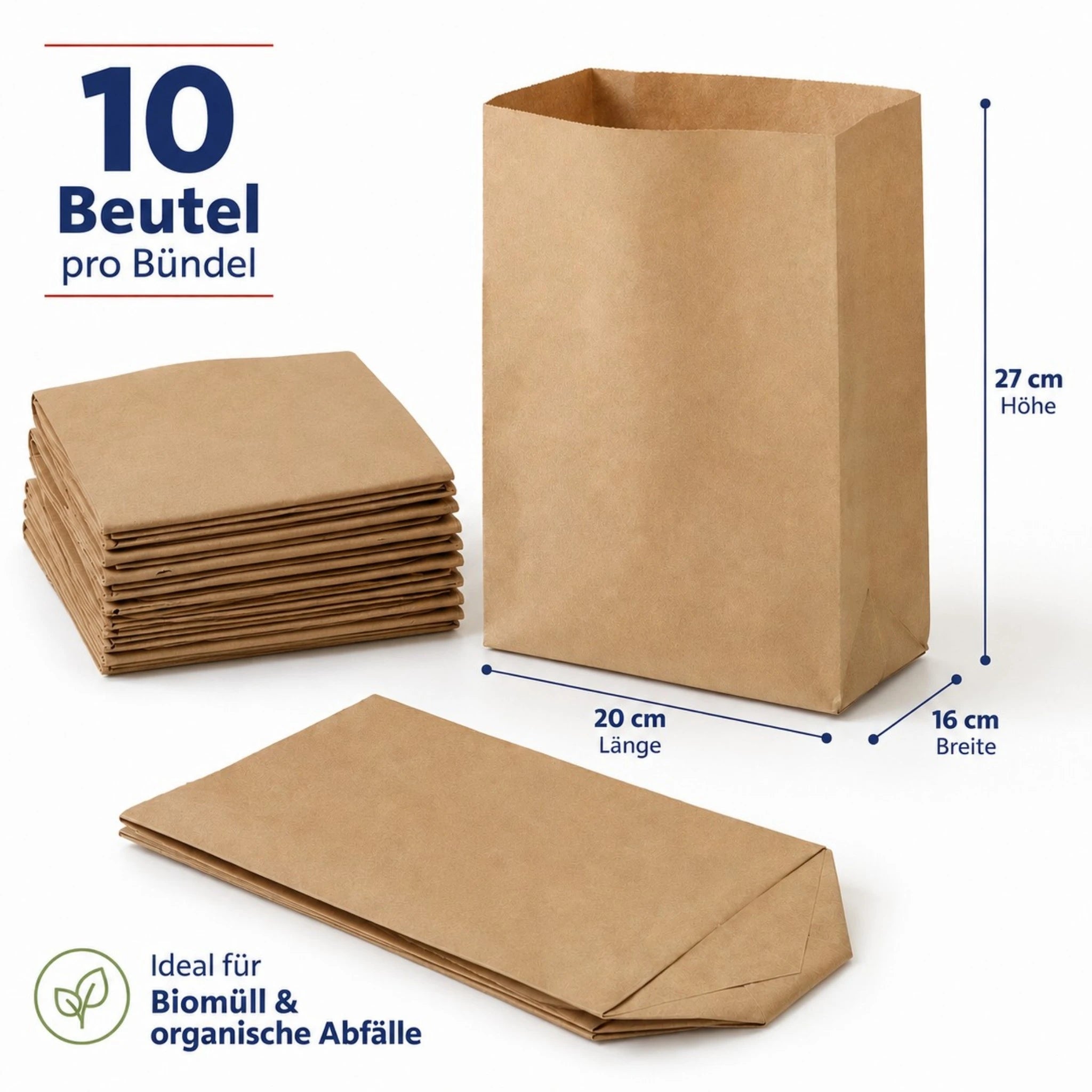 Biomüllbeutel 10L Papier | Reißfeste & nassfeste Mülltüten