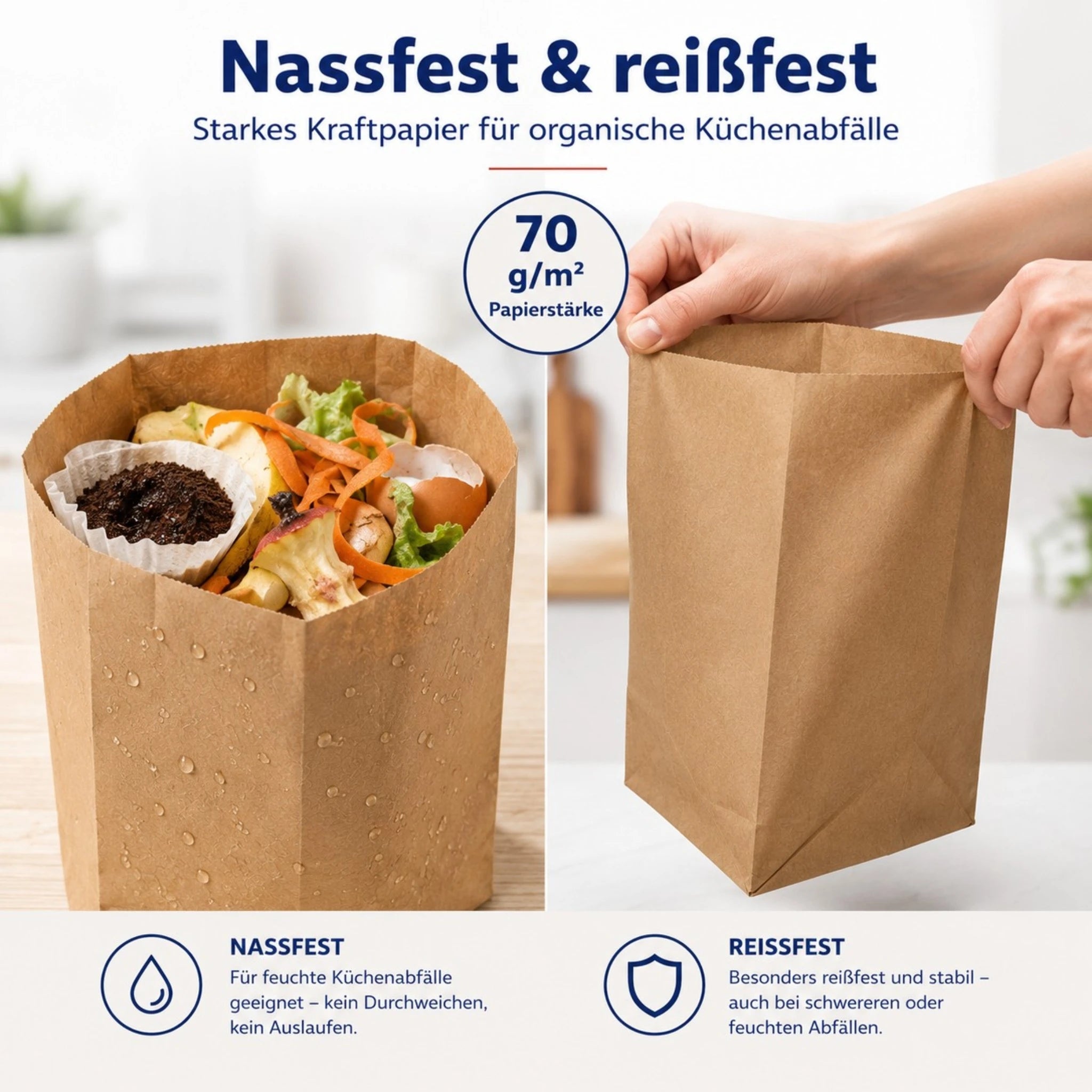 Biomüllbeutel 10L Papier | Reißfeste & nassfeste Mülltüten