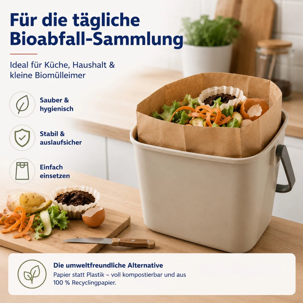 Biomüllbeutel 10L Papier | Reißfeste & nassfeste Mülltüten