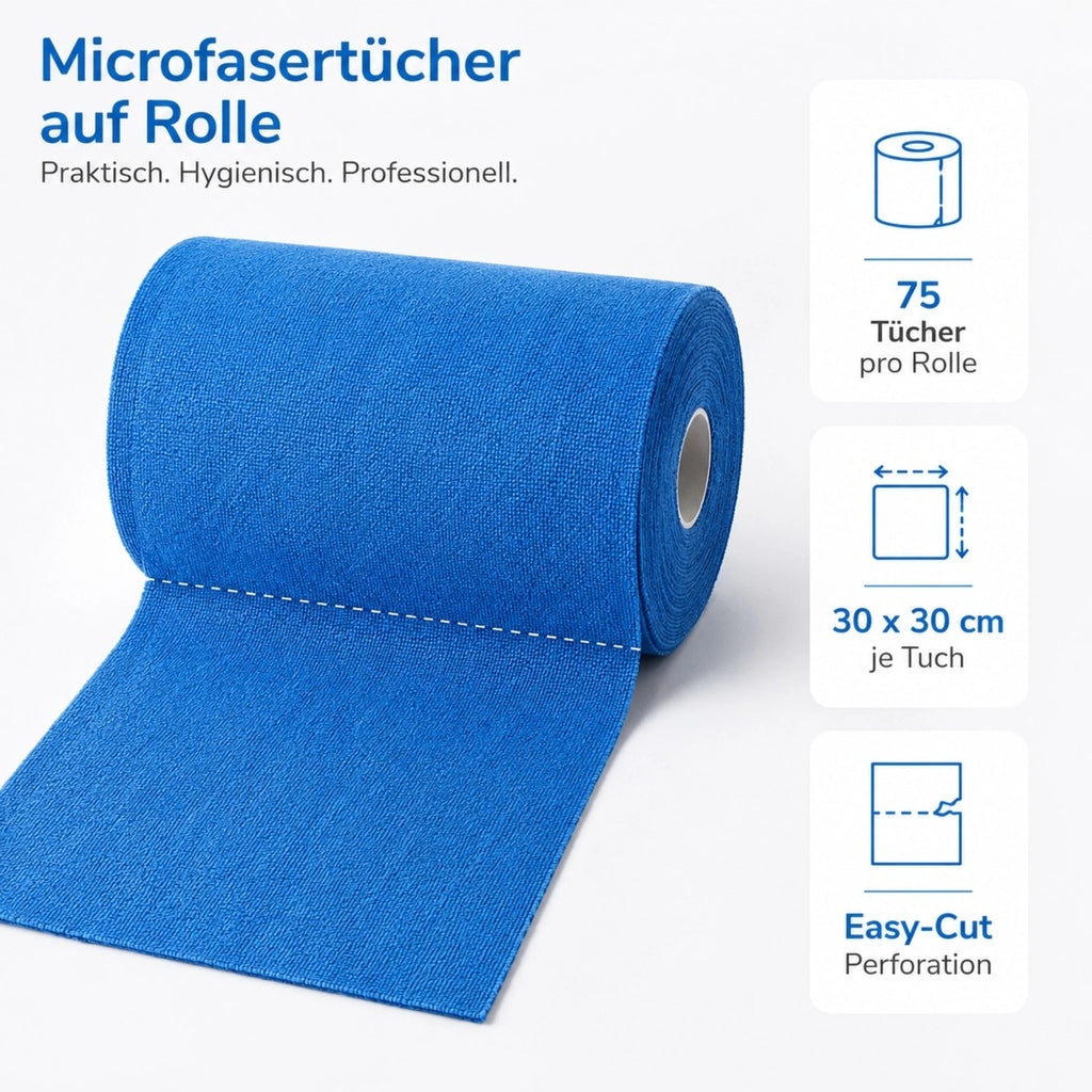 Microfasertücher auf Rolle - 75 Stück - Blau - 30 x 30 cm