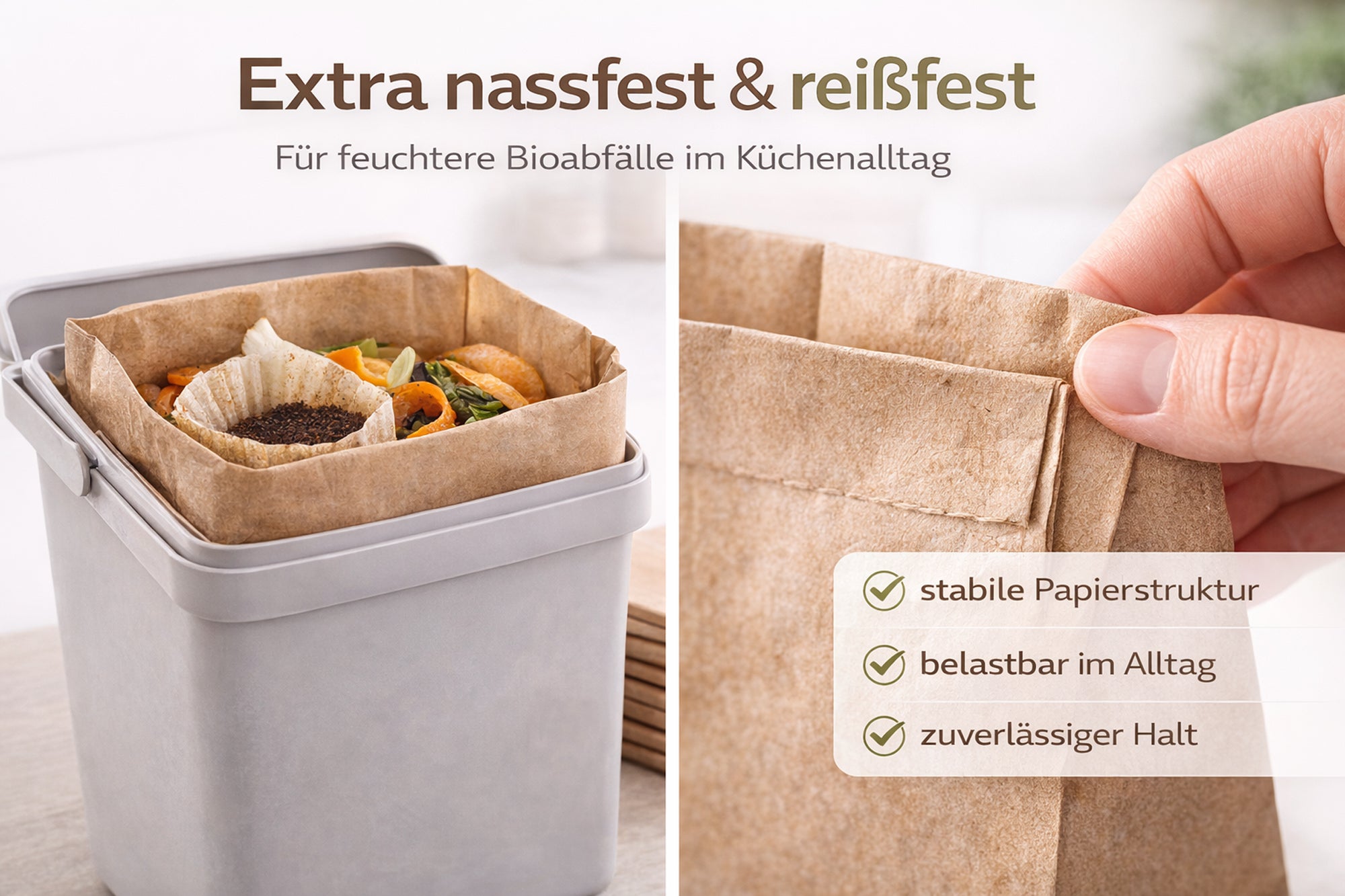 40 Biomülltüten aus Papier 10 Liter – Nassfeste & reißfeste Bio Müllbeutel aus 100% Recyclingpapier