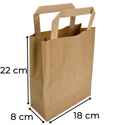 Papiertragetaschen Braun mit Henkel 18+8x22cm - FSC Kraftpapier Tüten