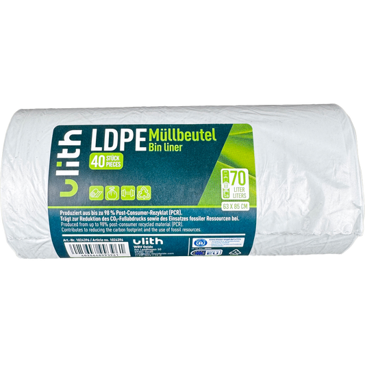 70L LDPE Müllbeutel - 11 my - 98% PCR - Blauer Engel - Made in EU
