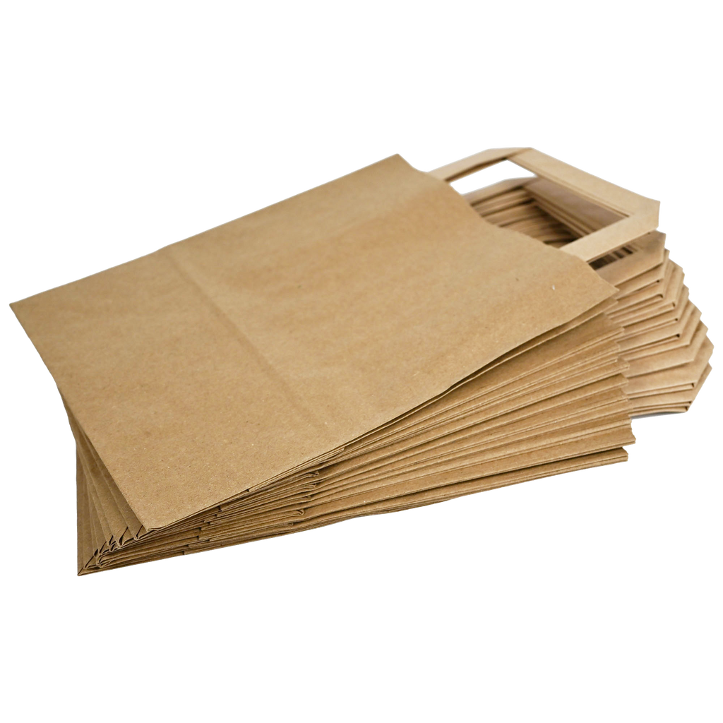 Papiertragetaschen Braun mit Henkel 22+11x28cm - FSC Kraftpapier Tüten
