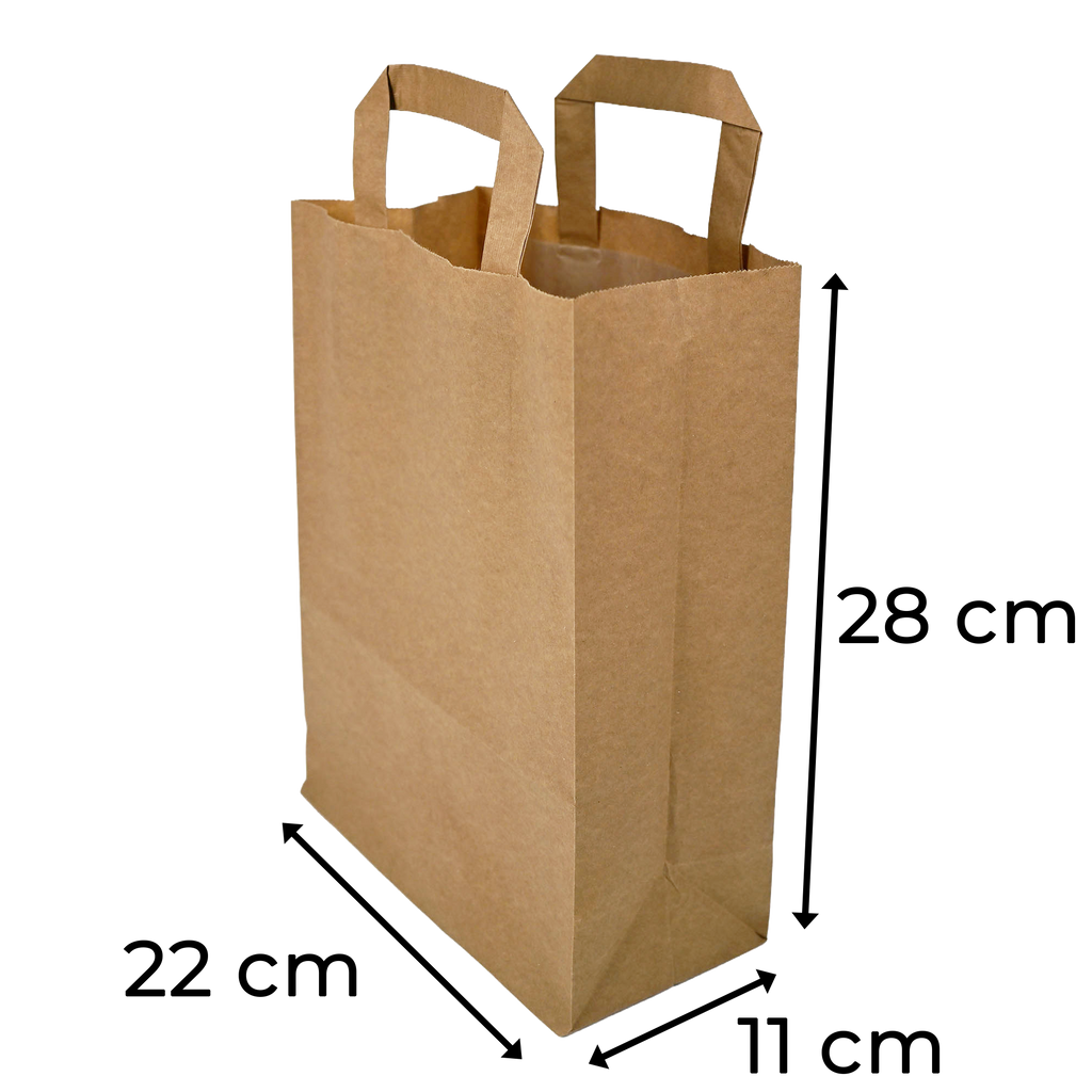 Papiertragetaschen Braun mit Henkel 22+11x28cm - FSC Kraftpapier Tüten
