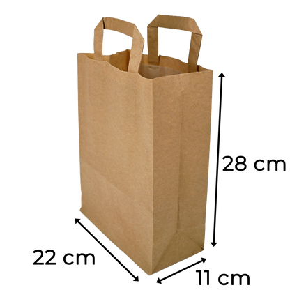 Papiertragetaschen Braun mit Henkel 22+11x28cm - FSC Kraftpapier Tüten