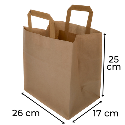 Papiertragetaschen Braun mit Henkel 26+17x25cm - FSC Kraftpapier Tüten
