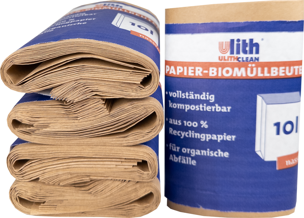 Bio Abfalltüten Papier 10L – Nassfest, Braun, aus recyceltem Material - IG-AS