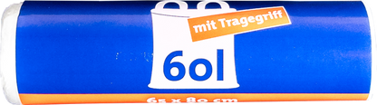 60L Müllbeutel mit Tragegriff - Transparent - Reißfest & Flüssigkeitsdicht - IG-AS