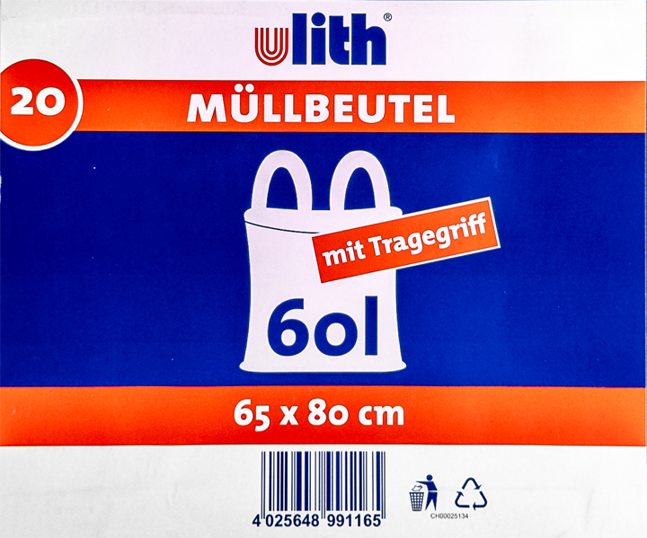 60L Müllbeutel mit Tragegriff - Transparent - Reißfest & Flüssigkeitsdicht - IG-AS