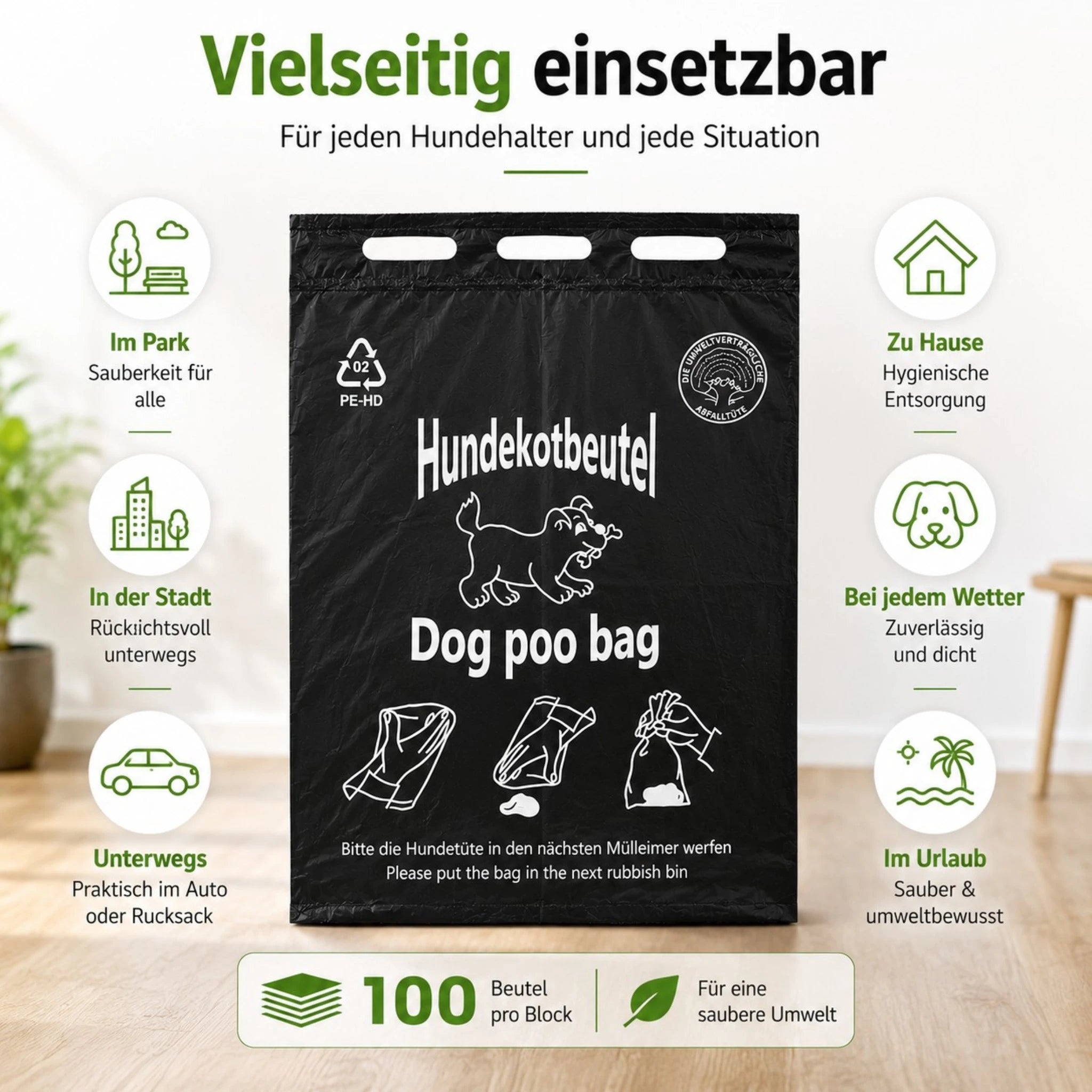 Hundekotbeutel 20x32+3cm - Im Block zu je 100 Stück