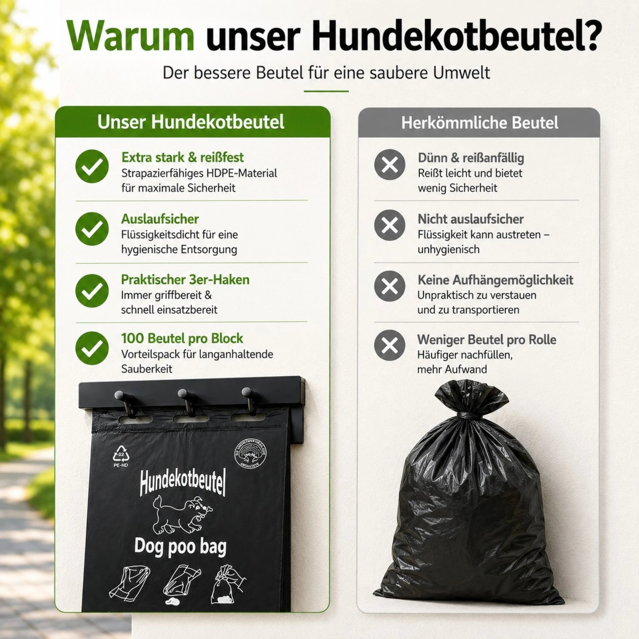Hundekotbeutel 20x32+3cm - Im Block zu je 100 Stück