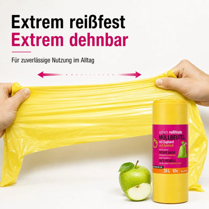 Müllbeutel mit Zugband 35L – Apfel Duft | Extrem Reißfest