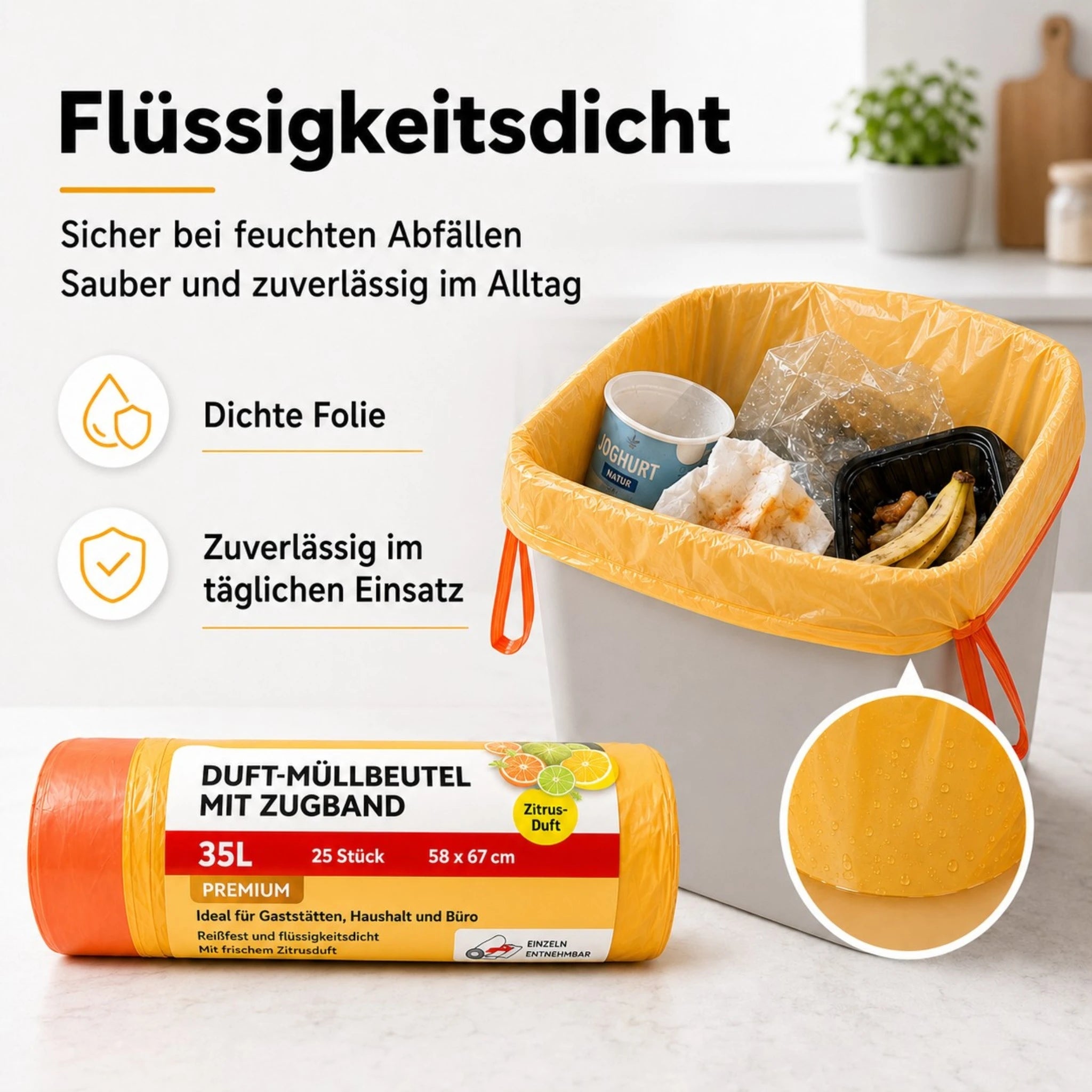 Müllbeutel mit Zugband 35L - Zitrus Duft