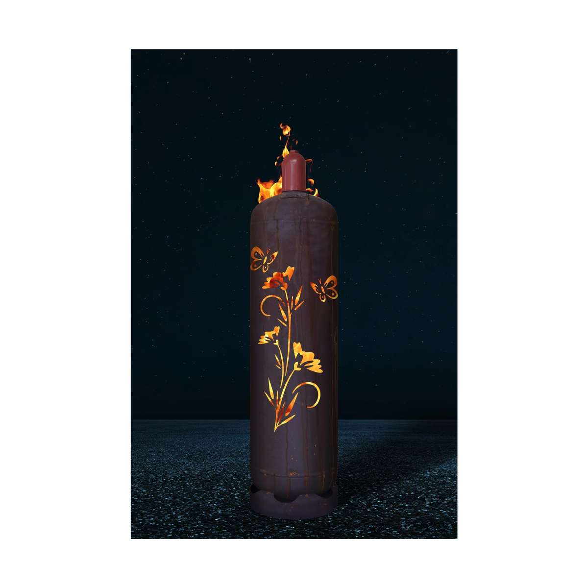 Feuertonne Blume mit Schmetterling