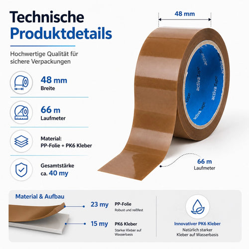 Paketklebeband Braun 48 mm x 66 m – PP Paketband