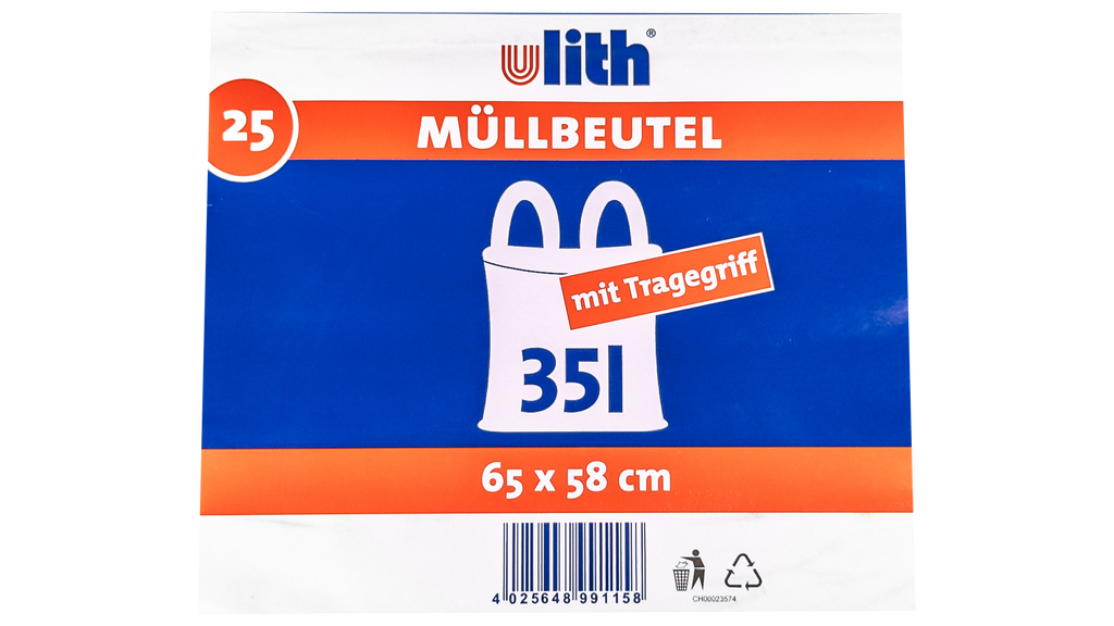 35L Müllbeutel mit Tragegriff - Transparent - Reißfest & Flüssigkeitsdicht - IG-AS