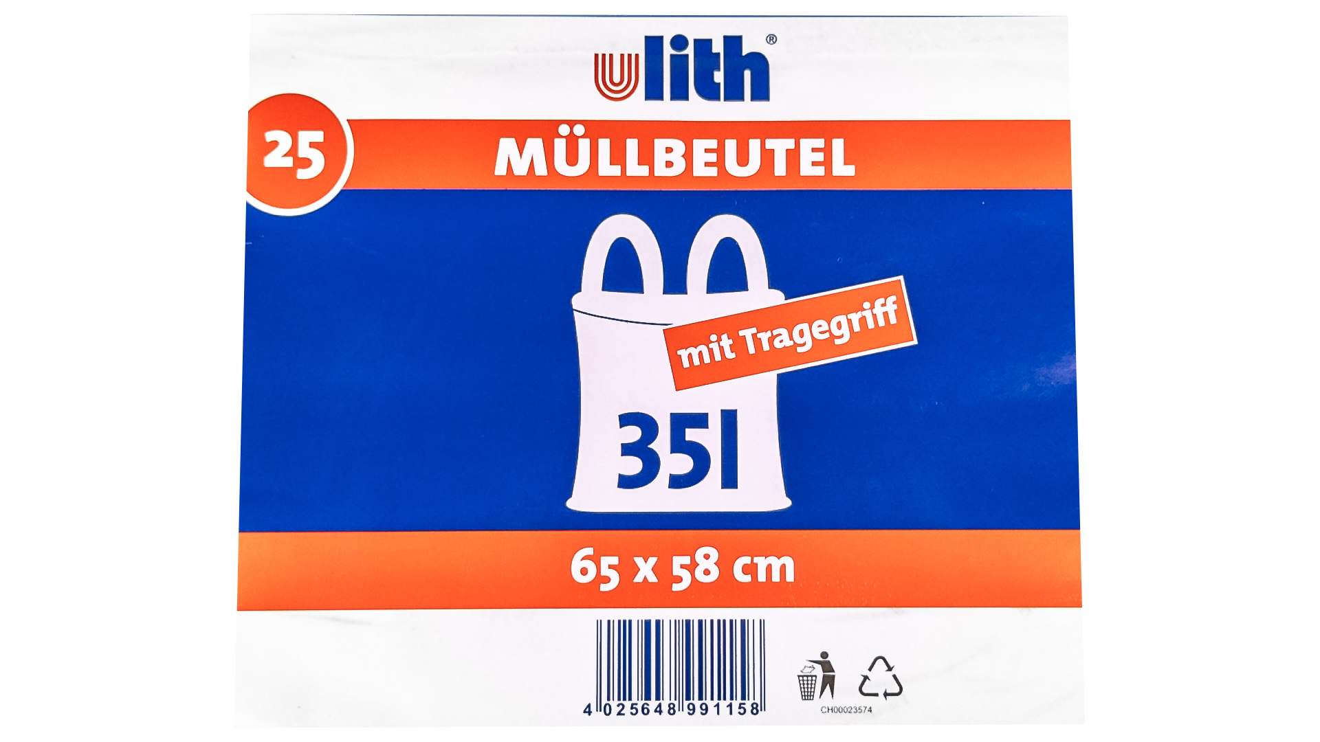 35L Müllbeutel mit Tragegriff - Transparent - Reißfest & Flüssigkeitsdicht - IG-AS