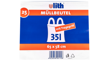 35L Müllbeutel mit Tragegriff - Transparent - Reißfest & Flüssigkeitsdicht - IG-AS