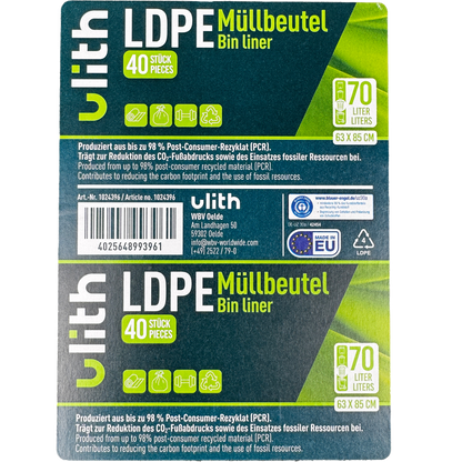 70L LDPE Müllbeutel - 11 my - 98% PCR - Blauer Engel - Made in EU