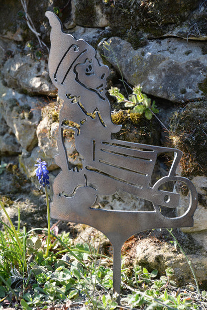 Gartenstecker Zwerg mit Karre