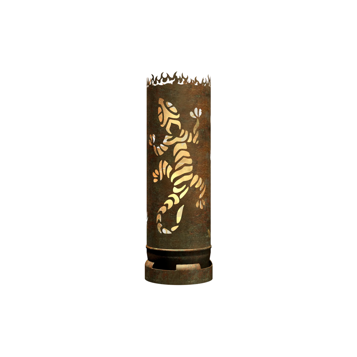 Feuertonne Gecko mit Blättern
