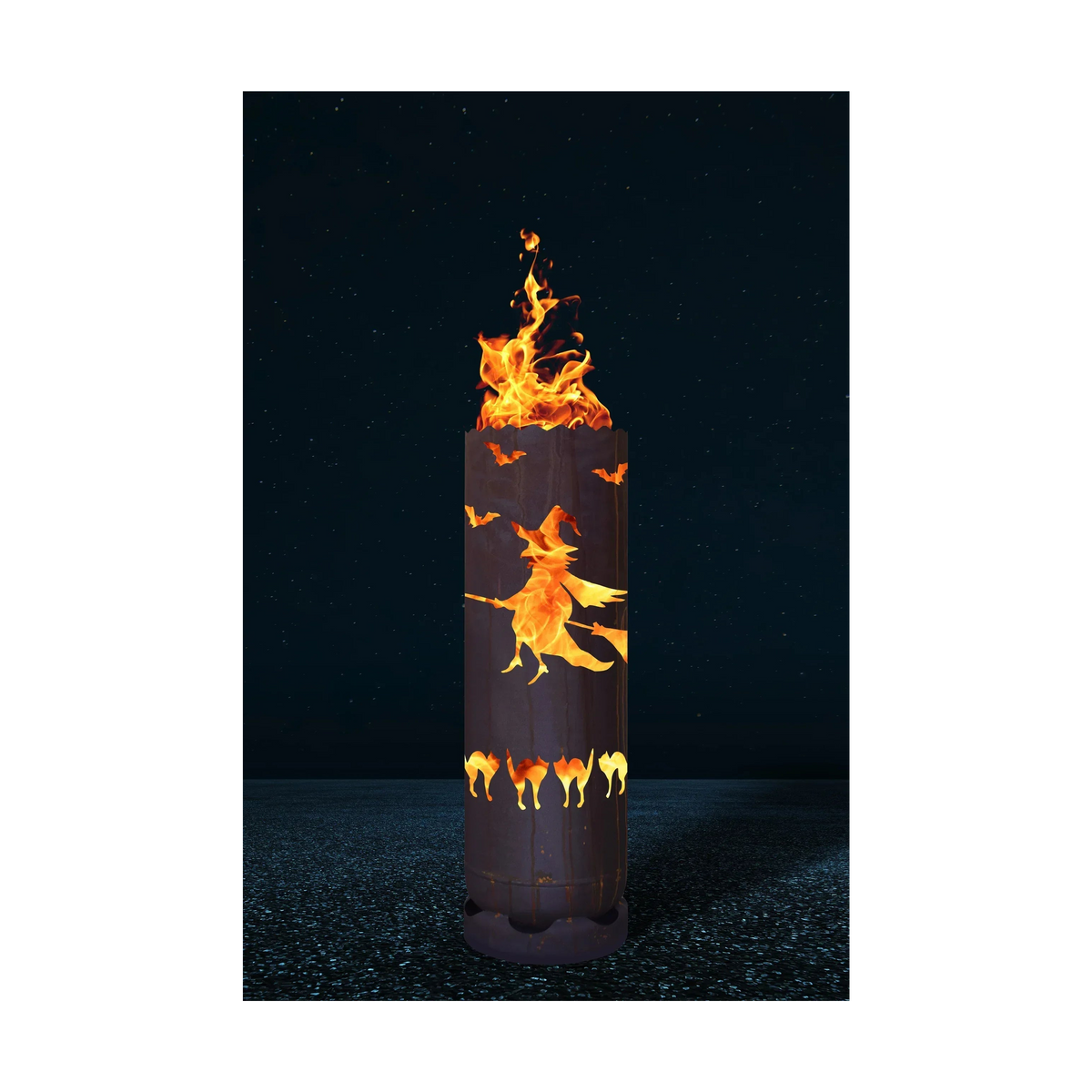 Feuertonne "Hexe mit Katzen"