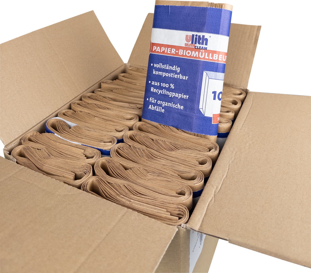 Bio Abfalltüten Papier 10L – Nassfest, Braun, aus recyceltem Material - IG-AS