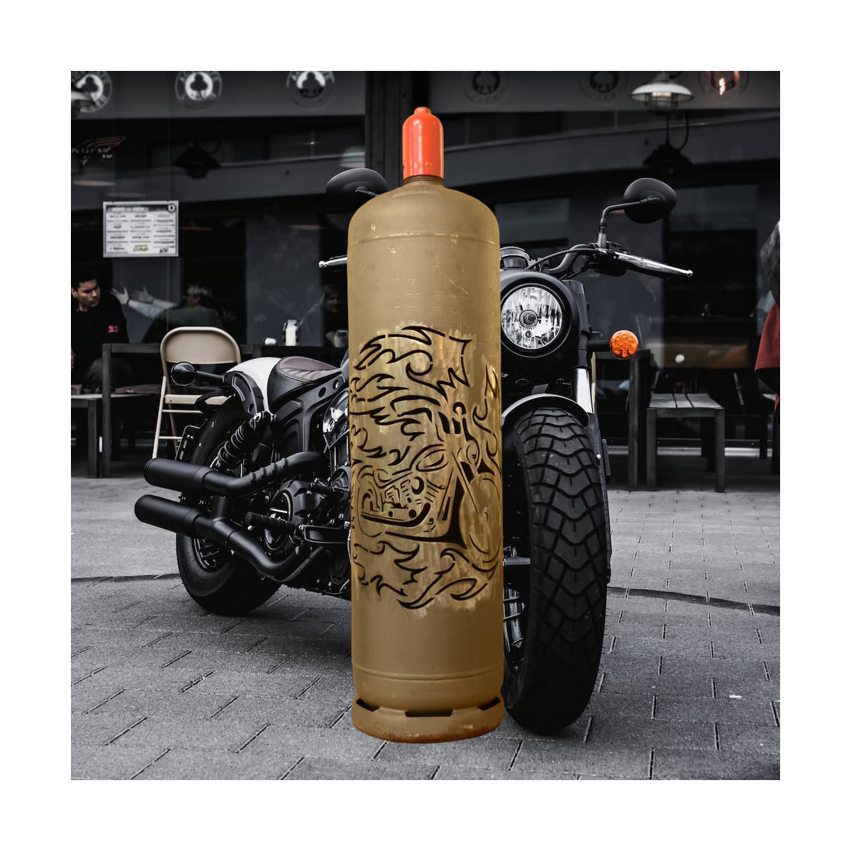 Feuertonne Motorrad in Flammen