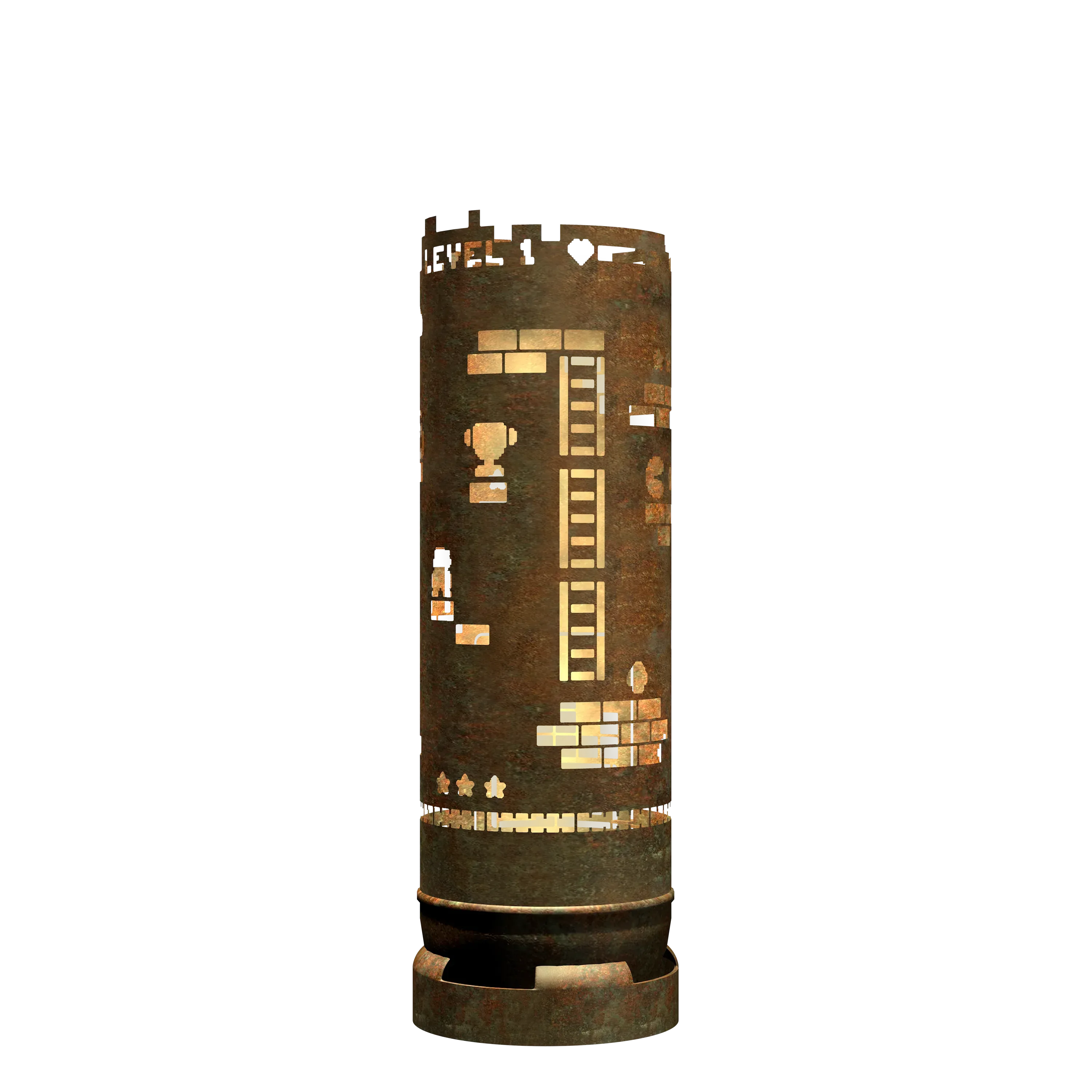 Feuertonne mit Retro Game Design