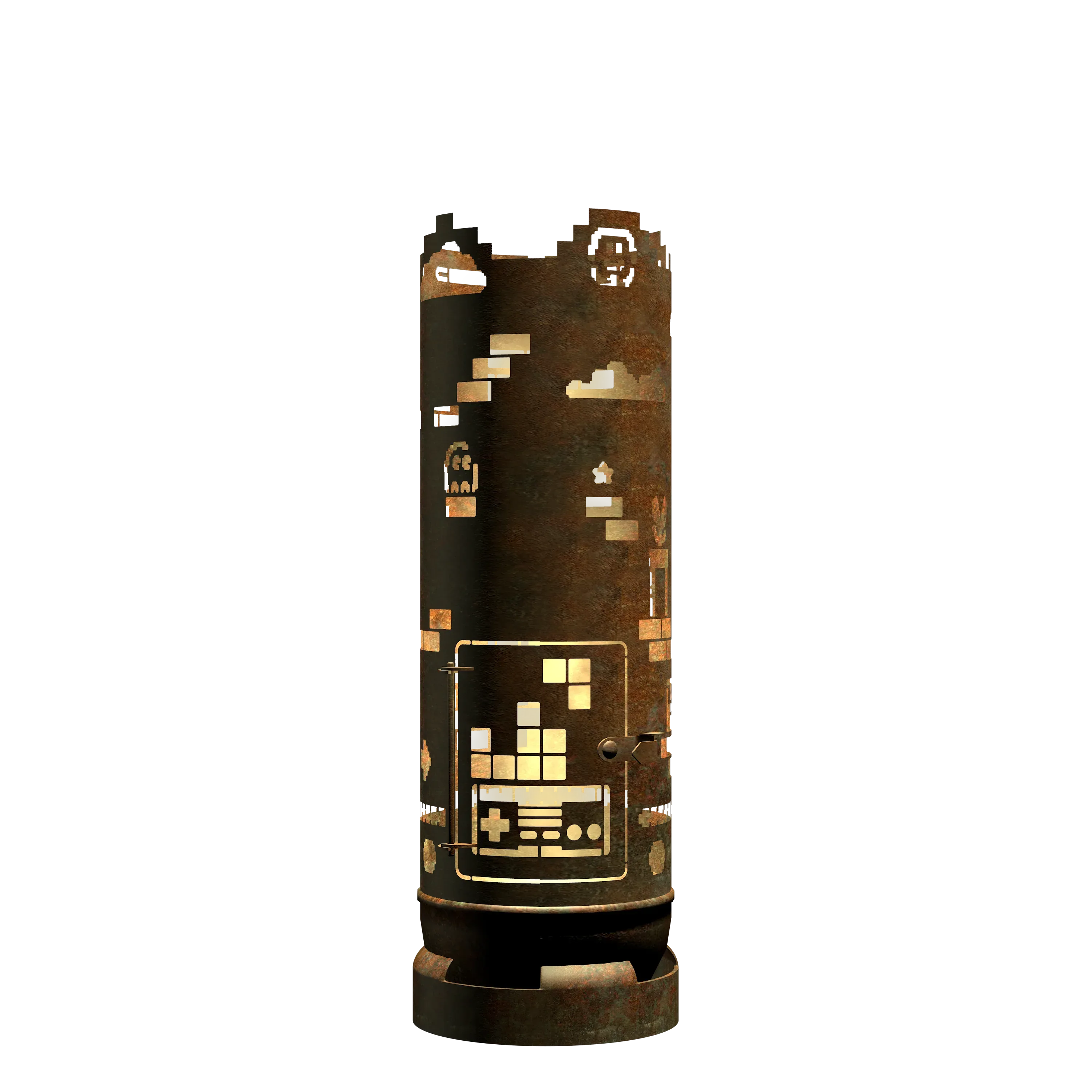 Feuertonne mit Retro Game Design