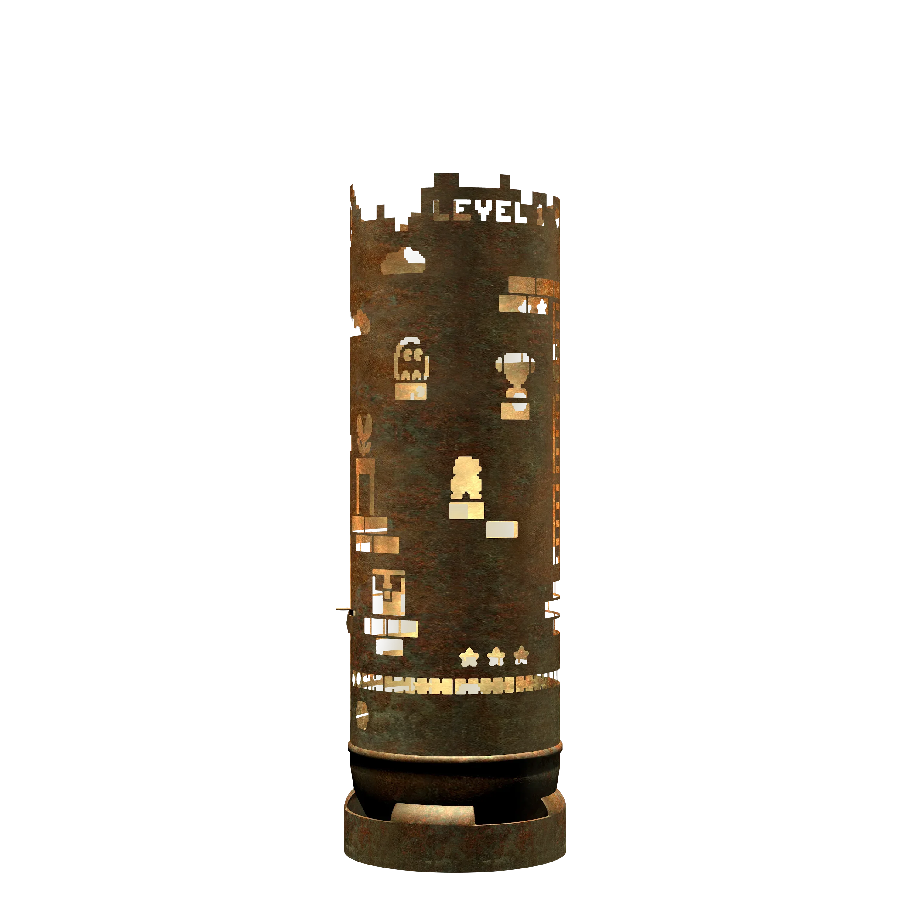 Feuertonne mit Retro Game Design