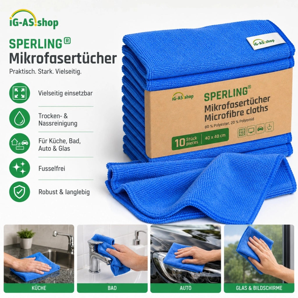 Sperling® Mikrofasertücher in Blau & Grün – 40 x 40 cm