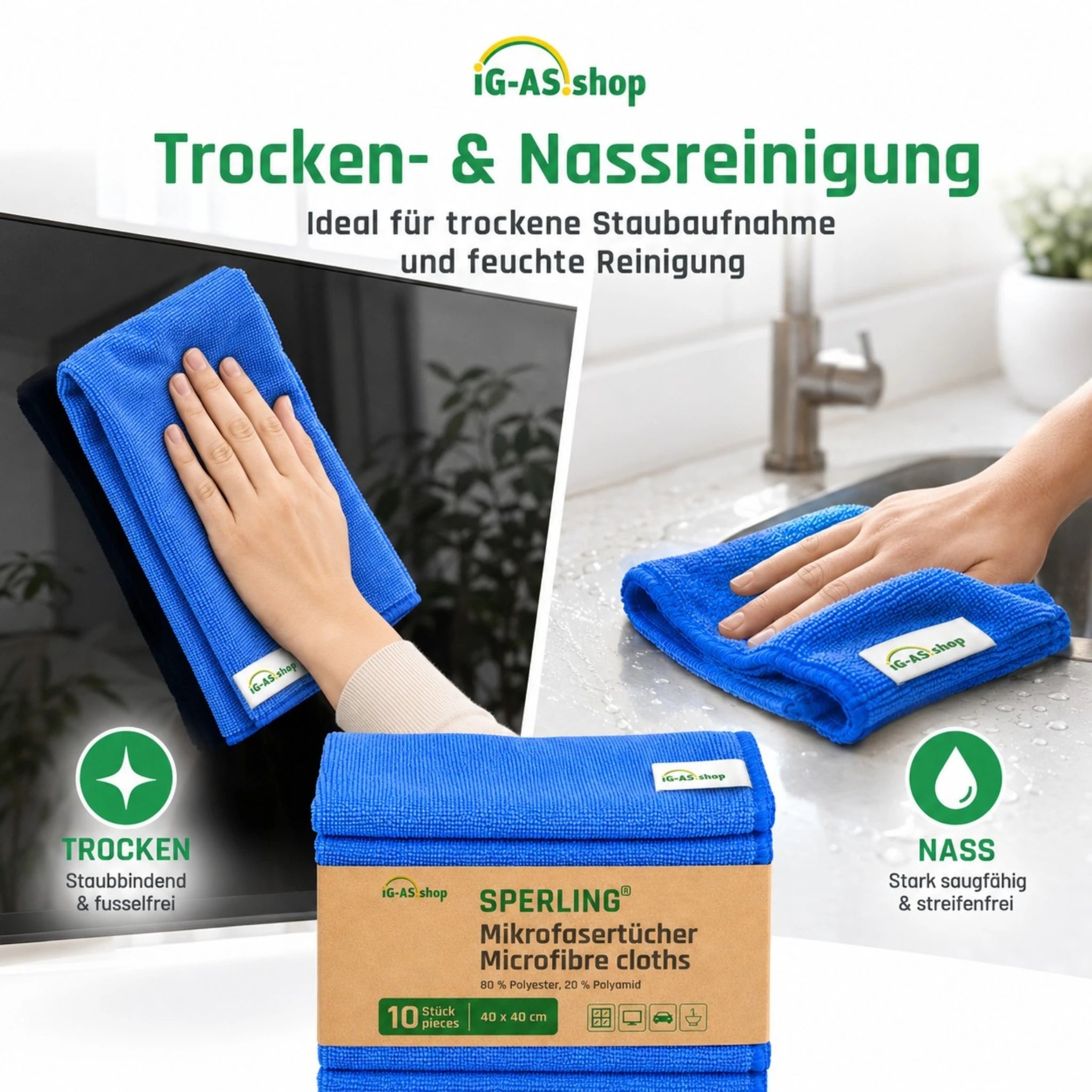 Sperling® Mikrofasertücher in Blau & Grün – 40 x 40 cm