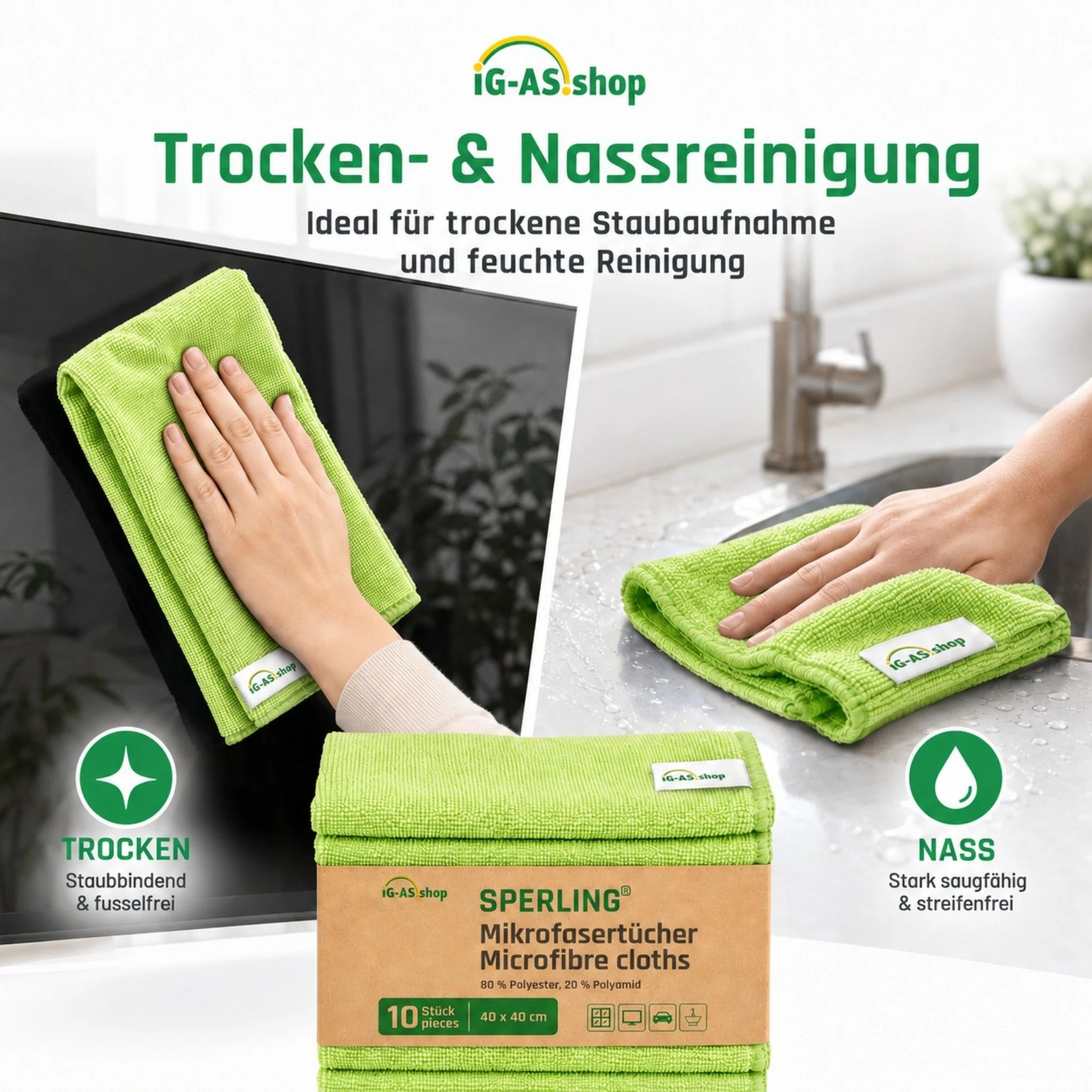 Sperling® Mikrofasertücher in Blau & Grün – 40 x 40 cm