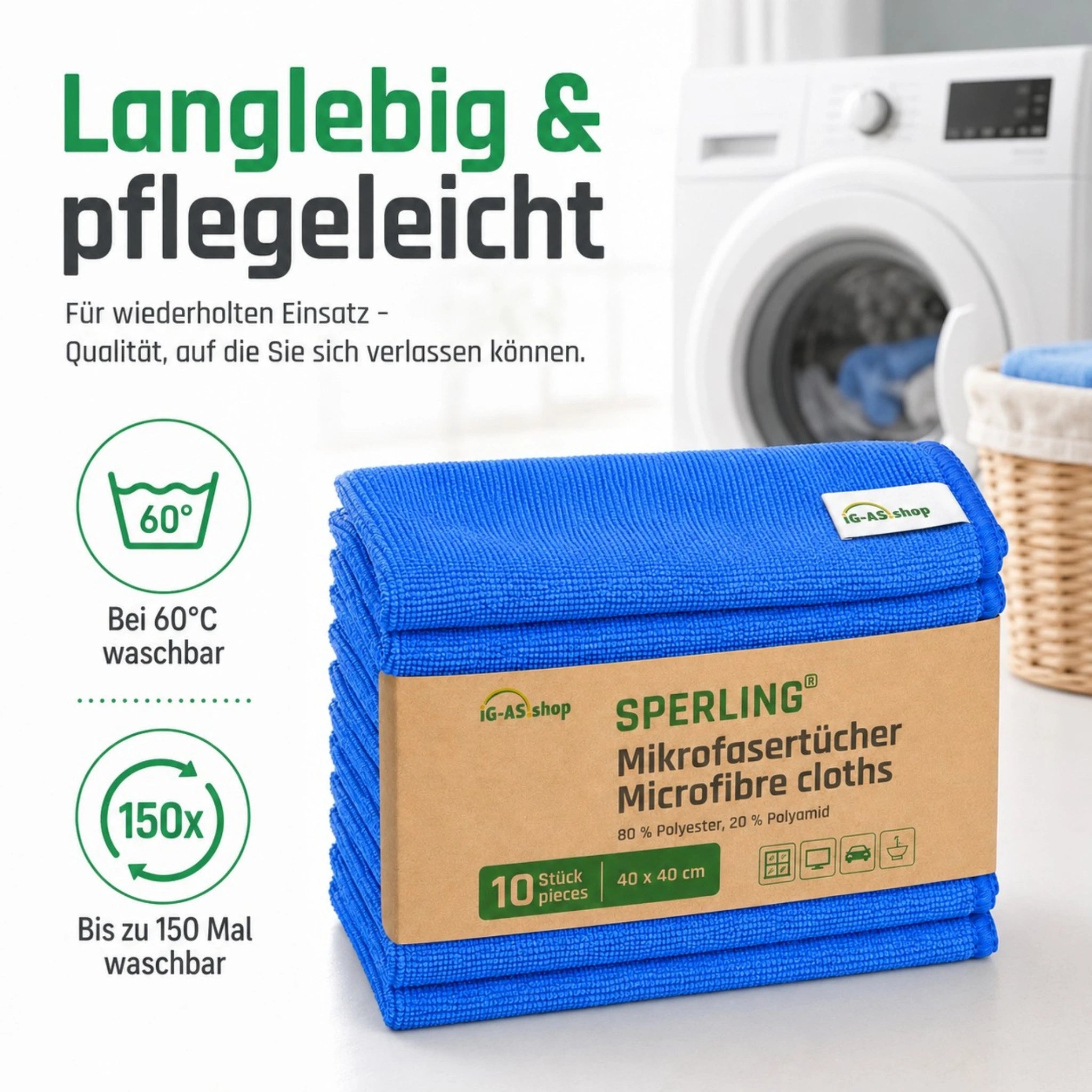 Sperling® Mikrofasertücher in Blau & Grün – 40 x 40 cm