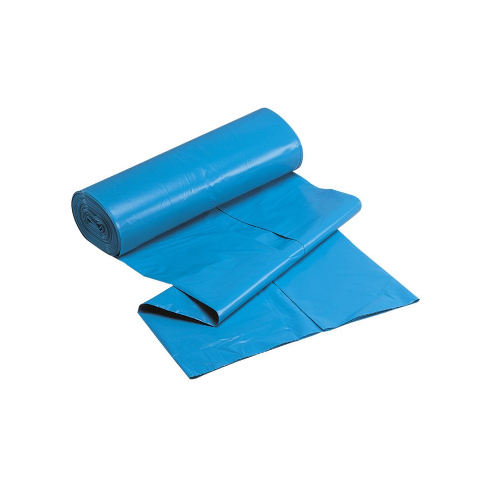 Abbildung einer leicht ausgerollten Rolle von blauen Müllsäcken.